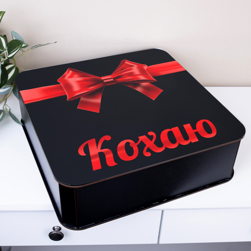 Коробка квадратная 32,5 см "Кохаю" черная с бантом
